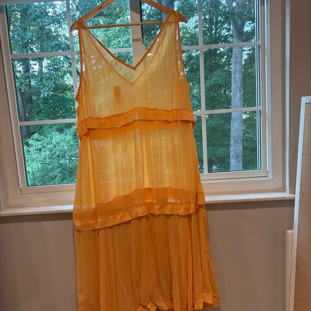 Anthropologie Sheer Tiered Maxi Dress Orange XL NWT